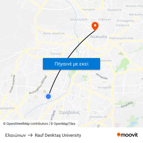 Ελαιώνων to Rauf Denktaş University map