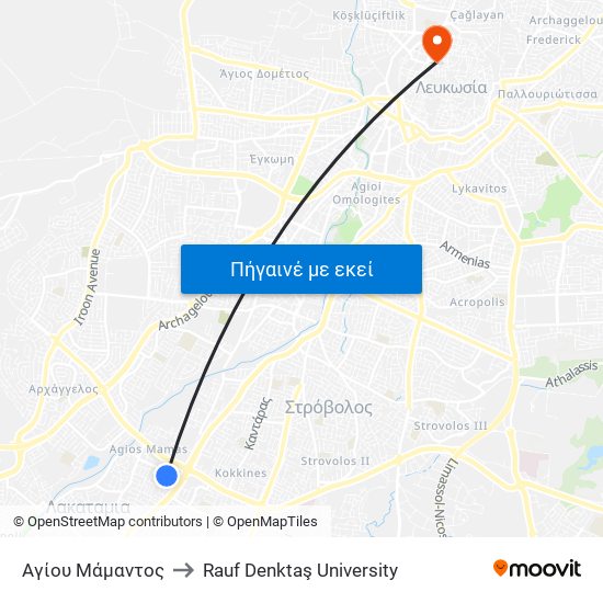 Αγίου Μάμαντος to Rauf Denktaş University map