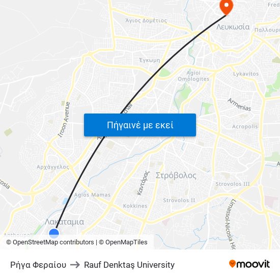 Ρήγα Φεραίου to Rauf Denktaş University map