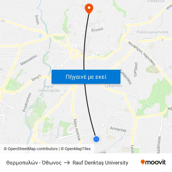 Θερμοπυλών - Όθωνος to Rauf Denktaş University map