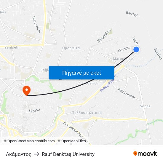 Ακάμαντος to Rauf Denktaş University map