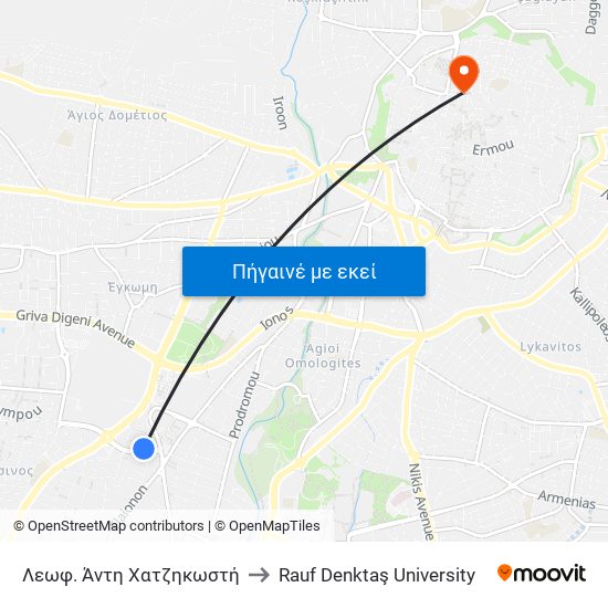 Λεωφ. Άντη Χατζηκωστή to Rauf Denktaş University map