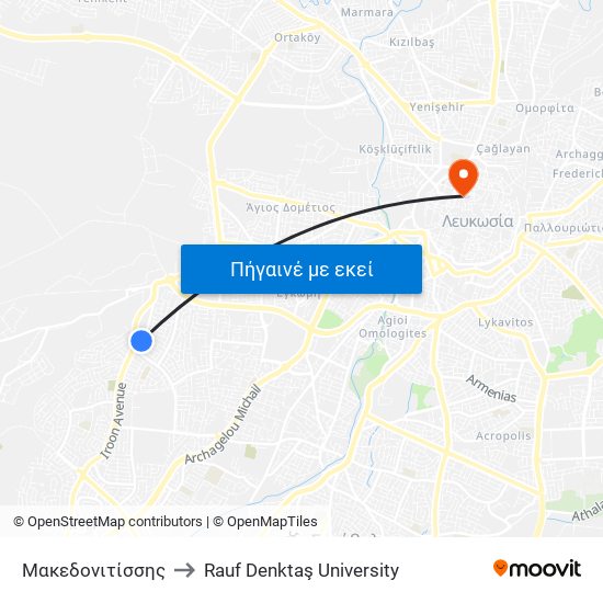 Μακεδονιτίσσης to Rauf Denktaş University map