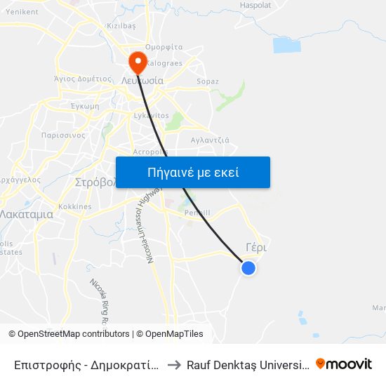 Επιστροφής - Δημοκρατίας to Rauf Denktaş University map