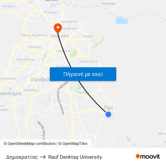 Δημοκρατίας to Rauf Denktaş University map