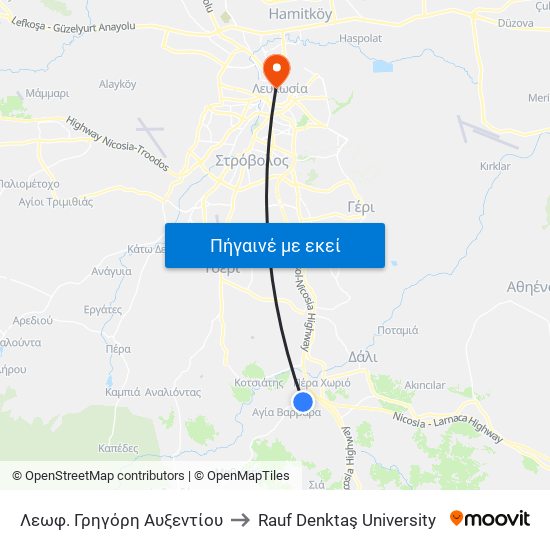 Λεωφ. Γρηγόρη Αυξεντίου to Rauf Denktaş University map