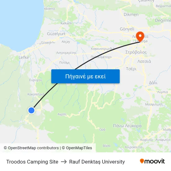 Troodos Camping Site to Rauf Denktaş University map