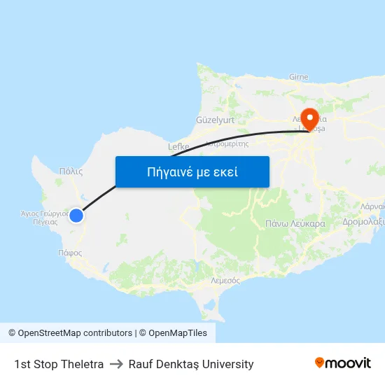 1st Stop Theletra to Rauf Denktaş University map