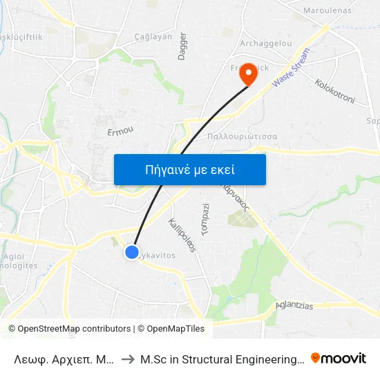 Λεωφ. Αρχιεπ. Μακαρίου Γ' - Νάξου to M.Sc in Structural Engineering - Frederick University Cyprus map