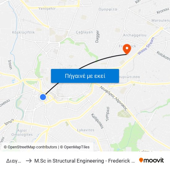 Διαγόρου to M.Sc in Structural Engineering - Frederick University Cyprus map