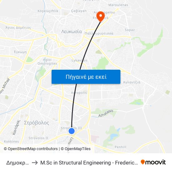 Δημοκρατίας to M.Sc in Structural Engineering - Frederick University Cyprus map