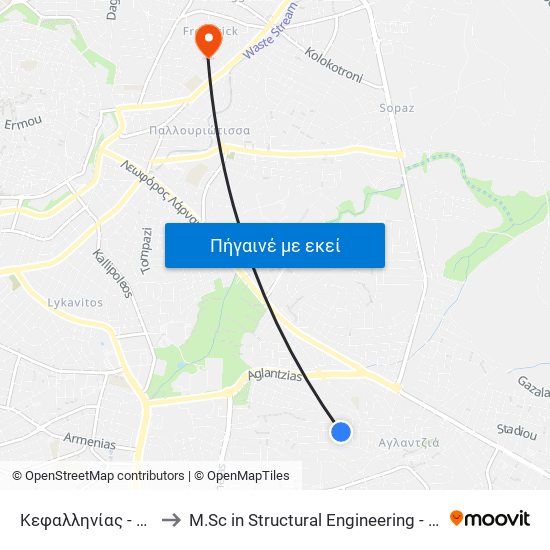 Κεφαλληνίας - Μεσολογγίου 1 to M.Sc in Structural Engineering - Frederick University Cyprus map