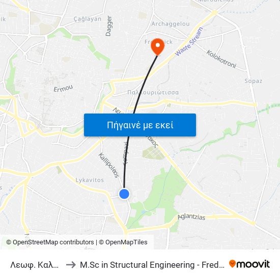 Λεωφ. Καλλιπόλεως to M.Sc in Structural Engineering - Frederick University Cyprus map