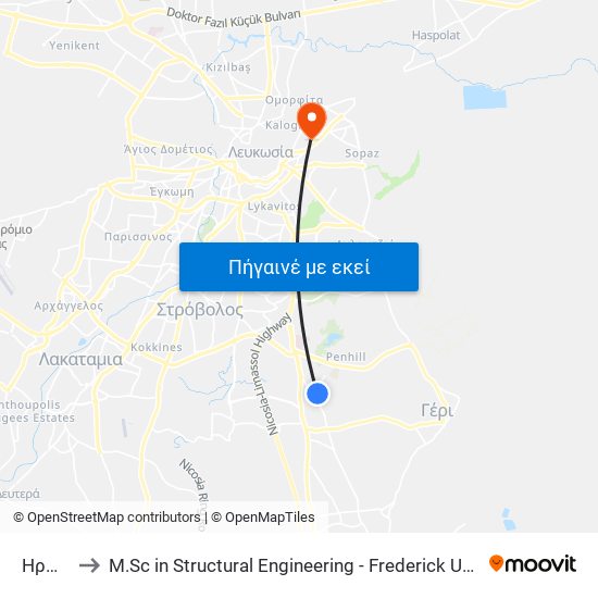 Ηρώων to M.Sc in Structural Engineering - Frederick University Cyprus map