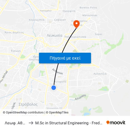 Λεωφ. Αθαλάσσας to M.Sc in Structural Engineering - Frederick University Cyprus map