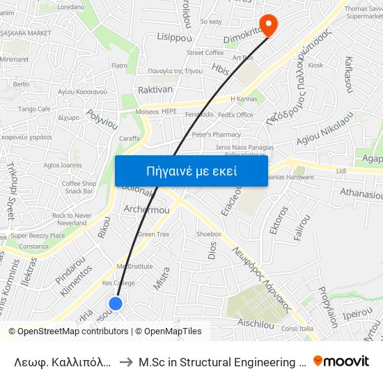 Λεωφ. Καλλιπόλεως to M.Sc in Structural Engineering - Frederick University Cyprus map