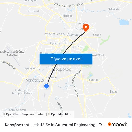 Καραβοστασίου - Άσσιας to M.Sc in Structural Engineering - Frederick University Cyprus map