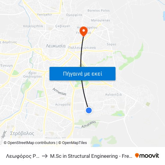 Λεωφόρος Ρικ to M.Sc in Structural Engineering - Frederick University Cyprus map