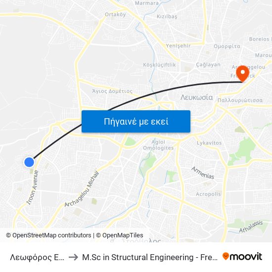 Λεωφόρος Ελευθερίας to M.Sc in Structural Engineering - Frederick University Cyprus map