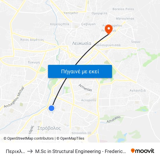 Περικλέους to M.Sc in Structural Engineering - Frederick University Cyprus map