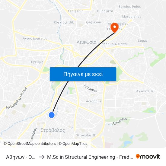 Αθηνών - Οδυσσέως to M.Sc in Structural Engineering - Frederick University Cyprus map