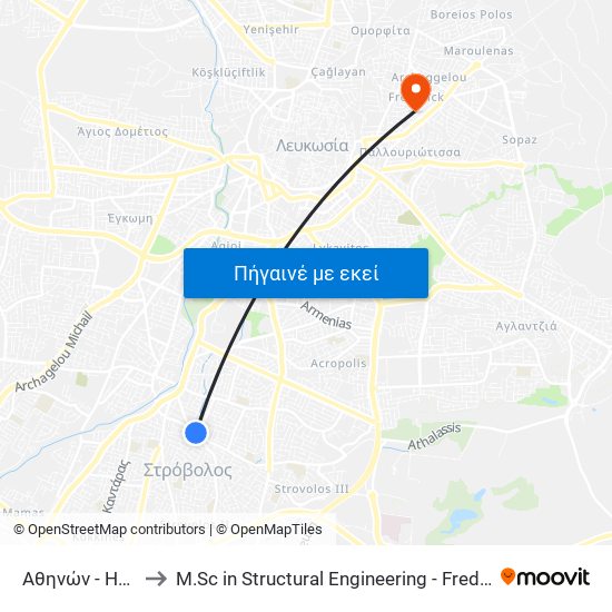 Αθηνών - Ηρακλέους to M.Sc in Structural Engineering - Frederick University Cyprus map