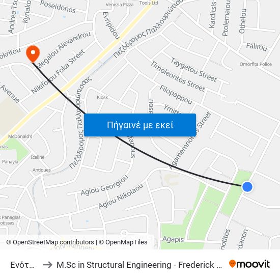 Ενότητος to M.Sc in Structural Engineering - Frederick University Cyprus map