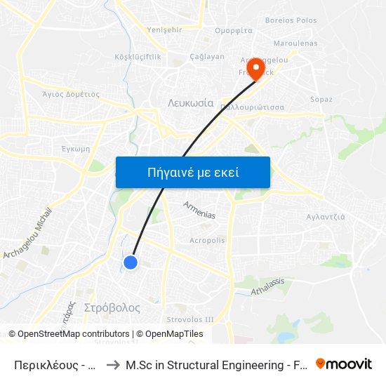 Περικλέους - Ανδροκλέους to M.Sc in Structural Engineering - Frederick University Cyprus map