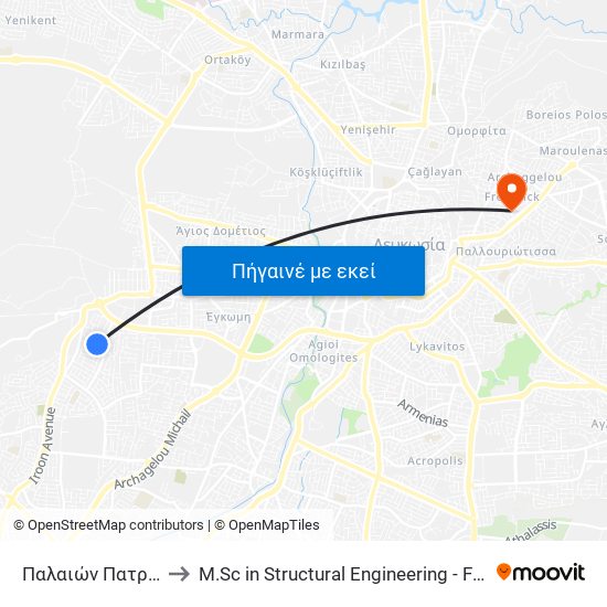 Παλαιών Πατρών Γερμανού to M.Sc in Structural Engineering - Frederick University Cyprus map