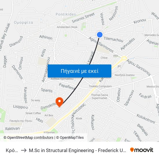 Κρόνου to M.Sc in Structural Engineering - Frederick University Cyprus map