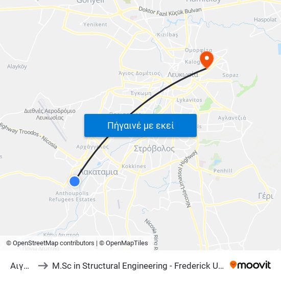 Αιγαίου to M.Sc in Structural Engineering - Frederick University Cyprus map