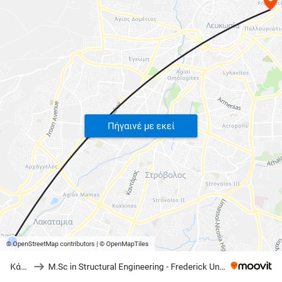 Κάσου to M.Sc in Structural Engineering - Frederick University Cyprus map