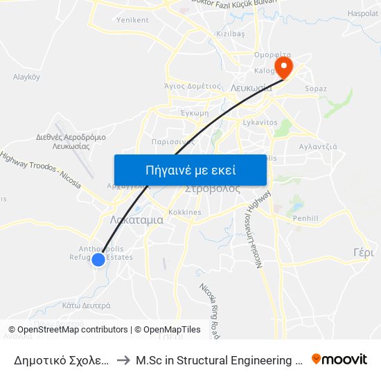 Δημοτικό Σχολείο Ανθούπολης 2 to M.Sc in Structural Engineering - Frederick University Cyprus map