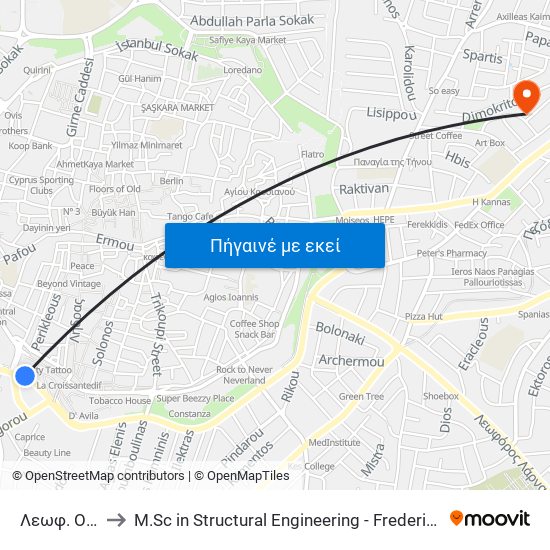 Λεωφ. Ομήρου to M.Sc in Structural Engineering - Frederick University Cyprus map