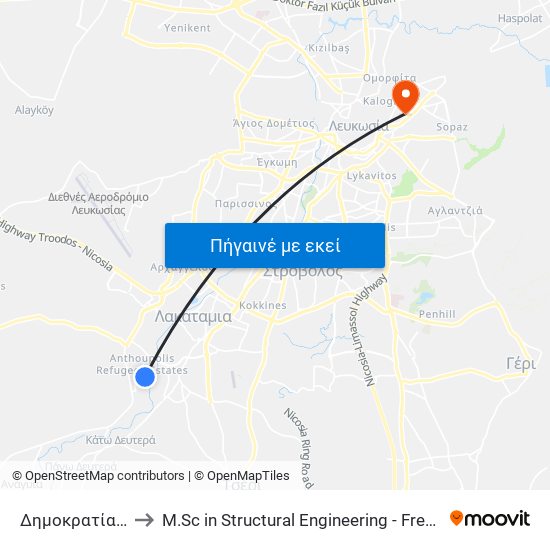 Δημοκρατίας to M.Sc in Structural Engineering - Frederick University Cyprus map