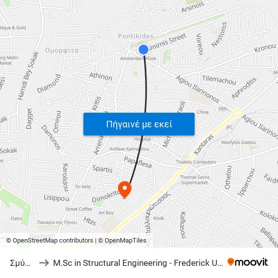 Σμύρνης to M.Sc in Structural Engineering - Frederick University Cyprus map