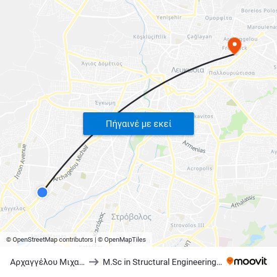 Αρχαγγέλου Μιχαήλ - Λίμνη Μαγκλη to M.Sc in Structural Engineering - Frederick University Cyprus map