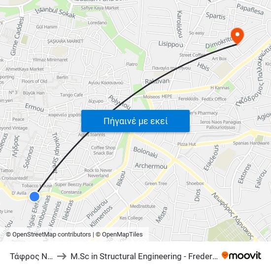 Τάφρος Νταβίλα to M.Sc in Structural Engineering - Frederick University Cyprus map