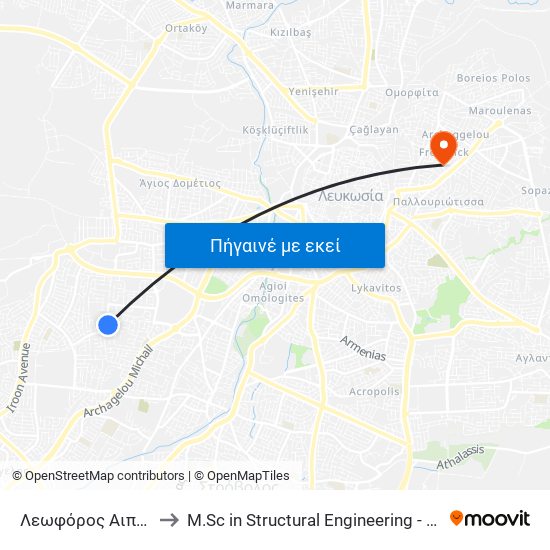 Λεωφόρος Αιπείας to M.Sc in Structural Engineering - Frederick University Cyprus map