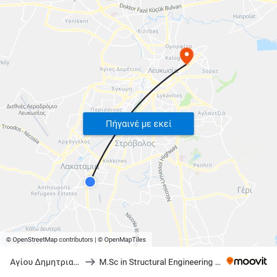 Αγίου Δημητριανού - Νεαπόλεως to M.Sc in Structural Engineering - Frederick University Cyprus map