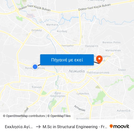 Λεωφ. Αγίου Παύλου to M.Sc in Structural Engineering - Frederick University Cyprus map