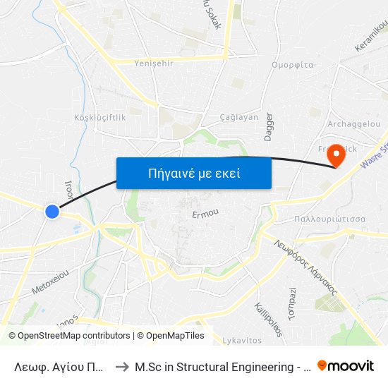 Λεωφ. Αγίου Παύλου to M.Sc in Structural Engineering - Frederick University Cyprus map