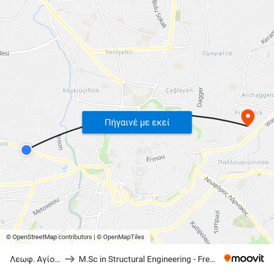 Λεωφ. Αγίου Παύλου to M.Sc in Structural Engineering - Frederick University Cyprus map