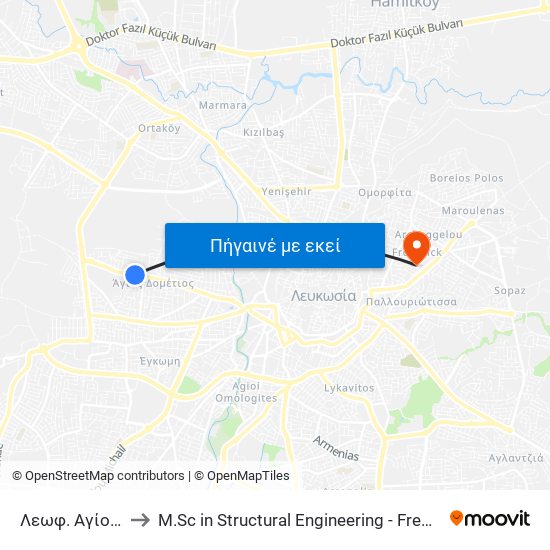 Λεωφ. Αγίου Παύλου to M.Sc in Structural Engineering - Frederick University Cyprus map