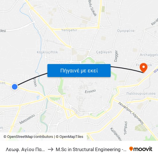 Λεωφ. Αγίου Παύλου to M.Sc in Structural Engineering - Frederick University Cyprus map