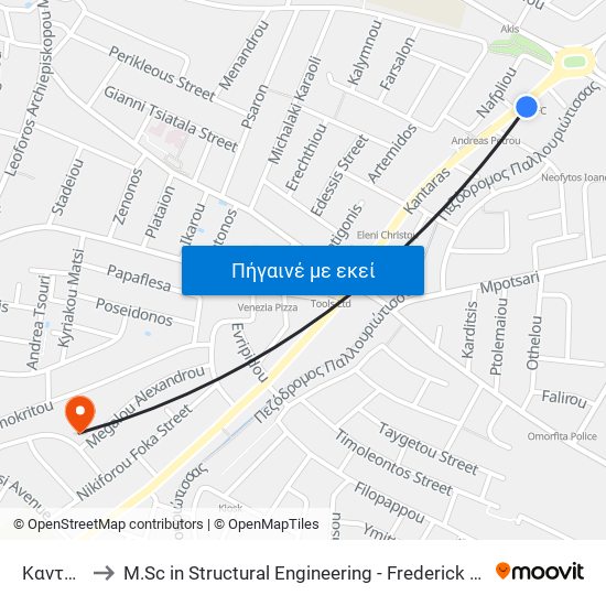 Καντάρας to M.Sc in Structural Engineering - Frederick University Cyprus map