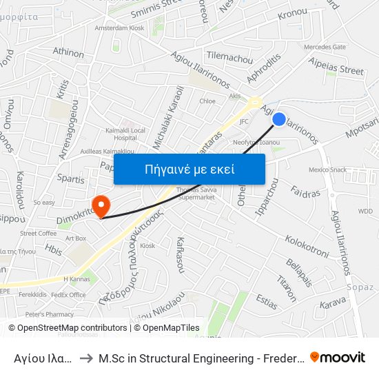 Αγίου Ιλαρίωνος to M.Sc in Structural Engineering - Frederick University Cyprus map