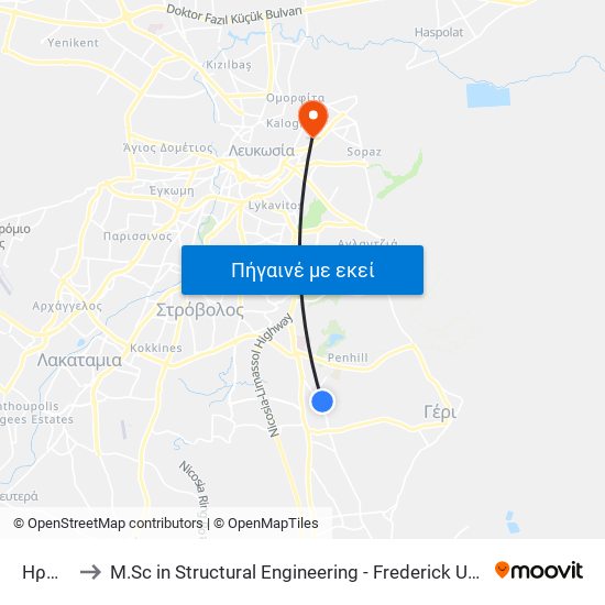 Ηρώων to M.Sc in Structural Engineering - Frederick University Cyprus map