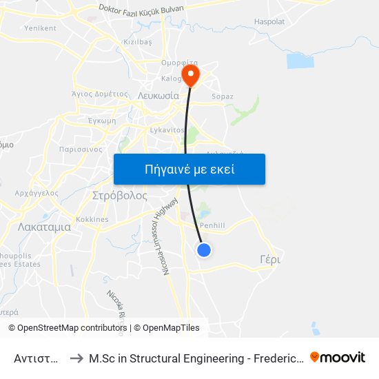 Αντιστάσεως to M.Sc in Structural Engineering - Frederick University Cyprus map