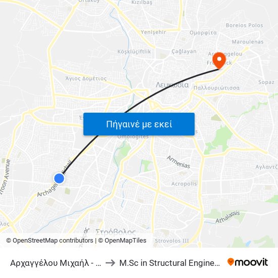 Αρχαγγέλου Μιχαήλ - Νικόλα Βασίλη Χατζηγιάννη to M.Sc in Structural Engineering - Frederick University Cyprus map